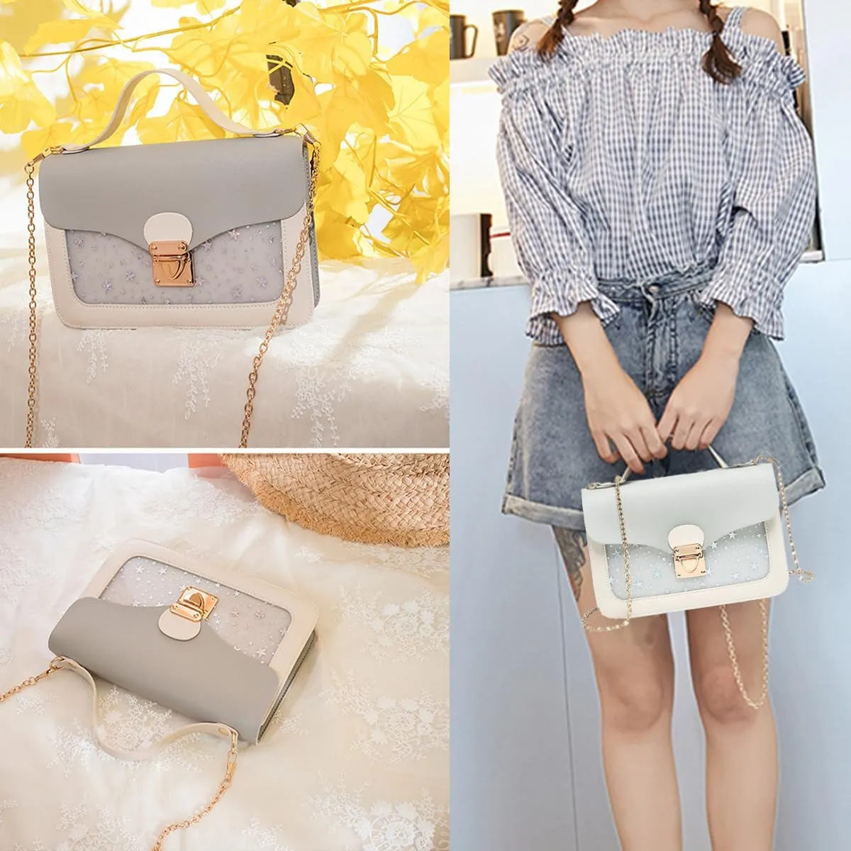 Small Crossbody Purse for Women Chain Shoulder Handbag Mini Cute Cross Body Bag with Detachable Chain Strap