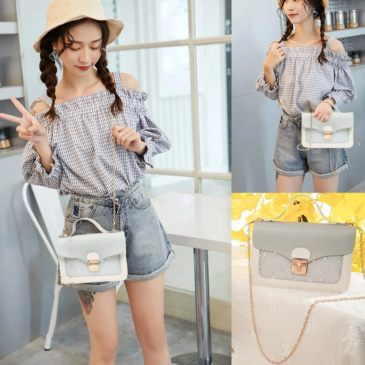 Small Crossbody Purse for Women Chain Shoulder Handbag Mini Cute Cross Body Bag with Detachable Chain Strap
