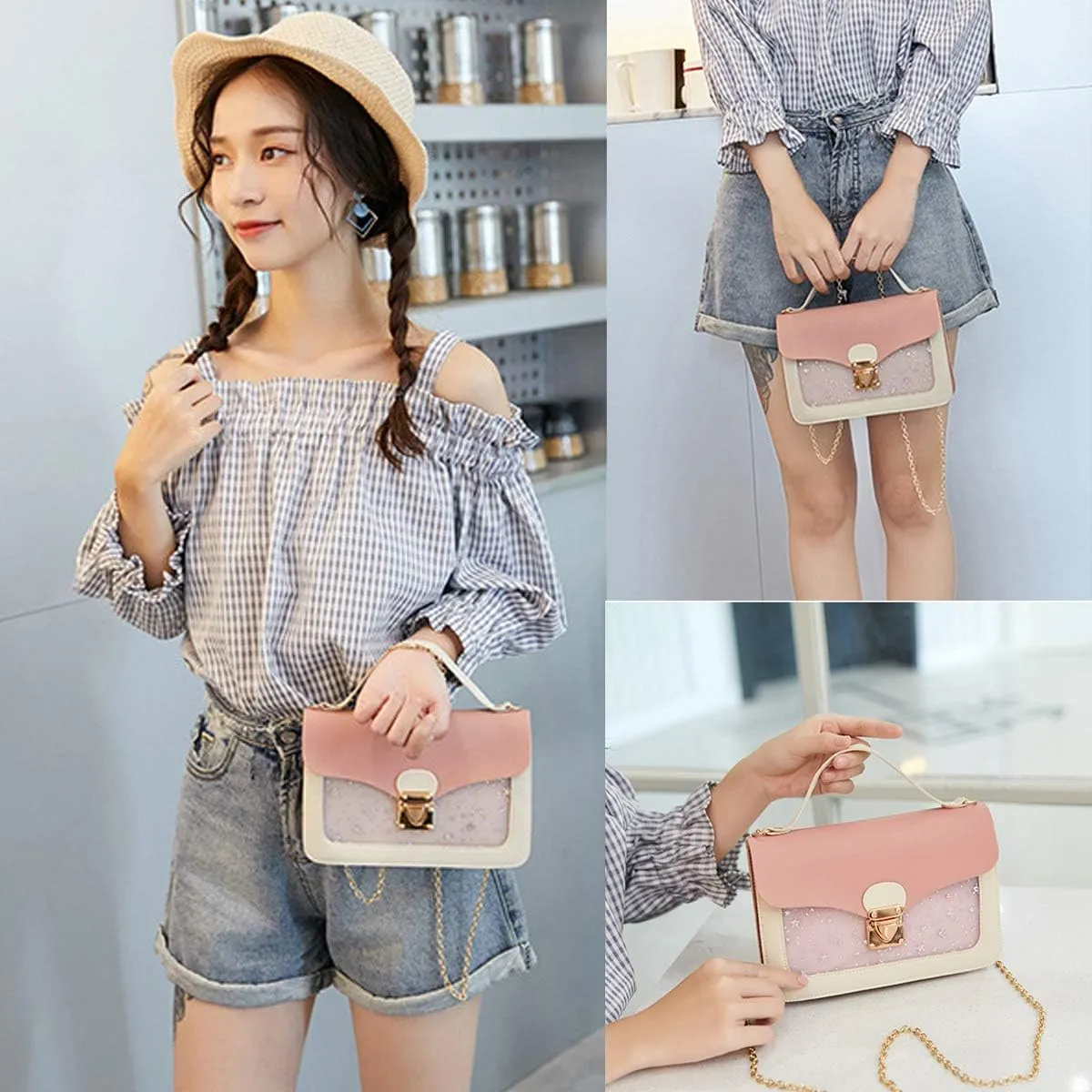 Small Crossbody Purse for Women Chain Shoulder Handbag Mini Cute Cross Body Bag with Detachable Chain Strap