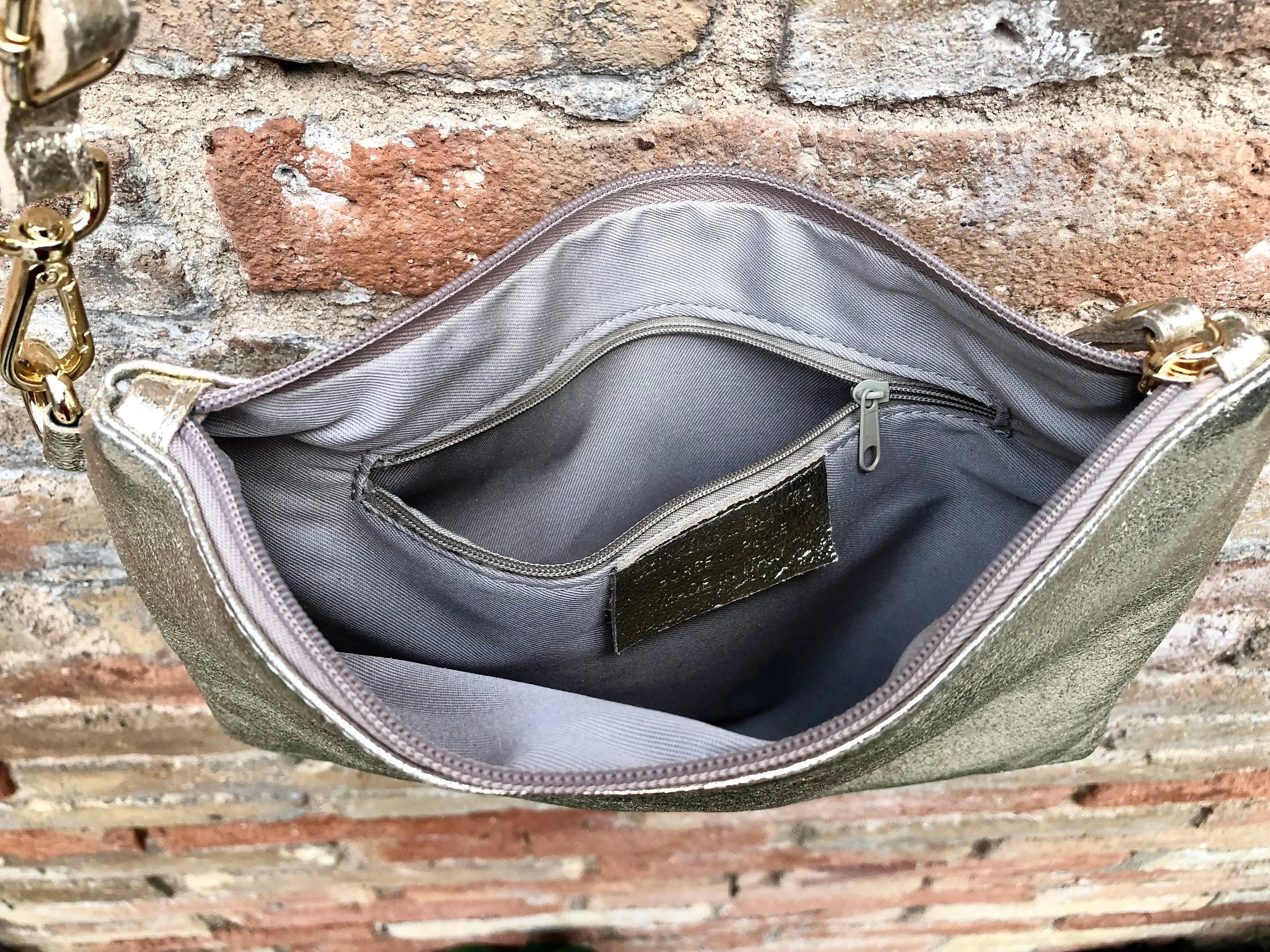 Small leather bag in GOLD .Cross body bag, shoulder bag or wristlet in GENUINE  leather. Gold  bag with adjustable strap. Gold leather purse