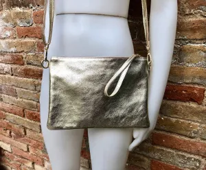 Small leather bag in GOLD .Cross body bag, shoulder bag or wristlet in GENUINE  leather. Gold  bag with adjustable strap. Gold leather purse