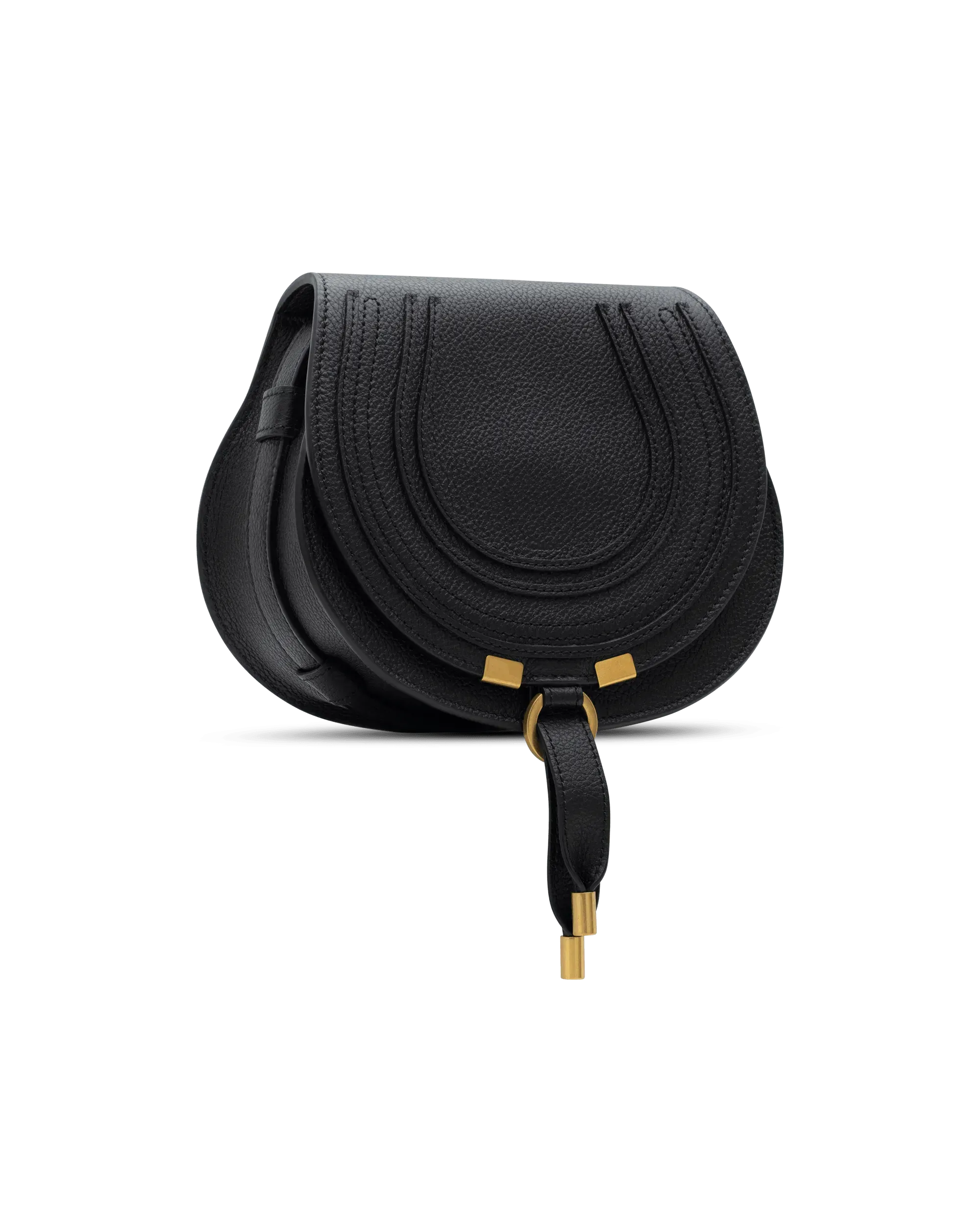 Small Marcie Grained Leather Saddle Bag