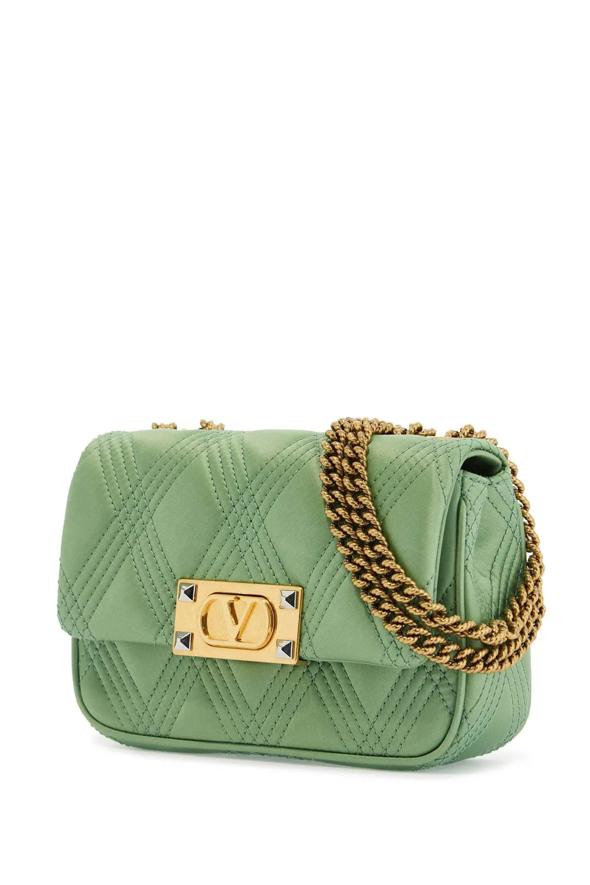 small quilted green silk shoulder bag with chain 6W2B0R08DZR FELCE