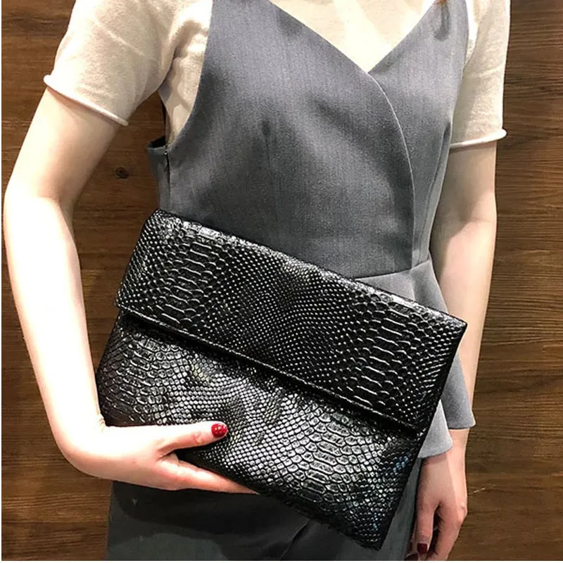 Snake Print Envelope Clutch