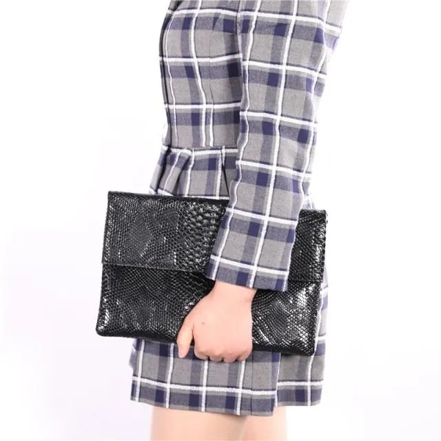 Snake Print Envelope Clutch