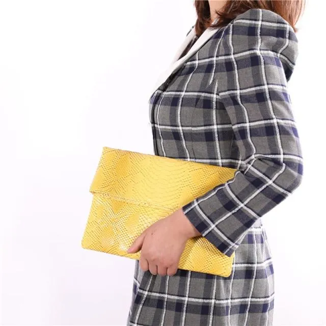 Snake Print Envelope Clutch