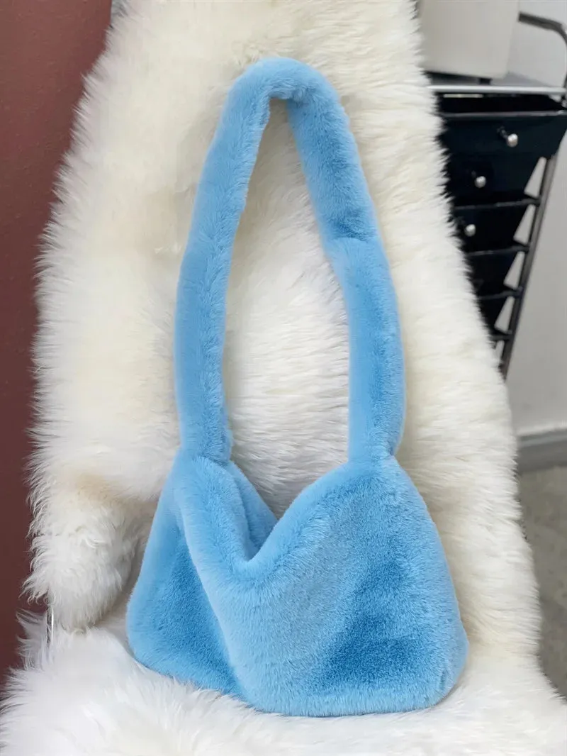 Sohiwoo Fashion Women Hot Pink Faux Fur Shoulder Bag Ladies Winter Soft Fluffy Crosssbody Purse Furry Tote Bag For Girls