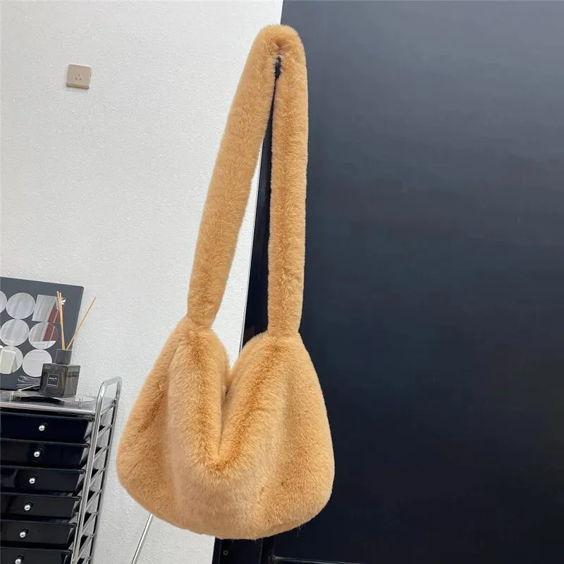 Sohiwoo Fashion Women Hot Pink Faux Fur Shoulder Bag Ladies Winter Soft Fluffy Crosssbody Purse Furry Tote Bag For Girls