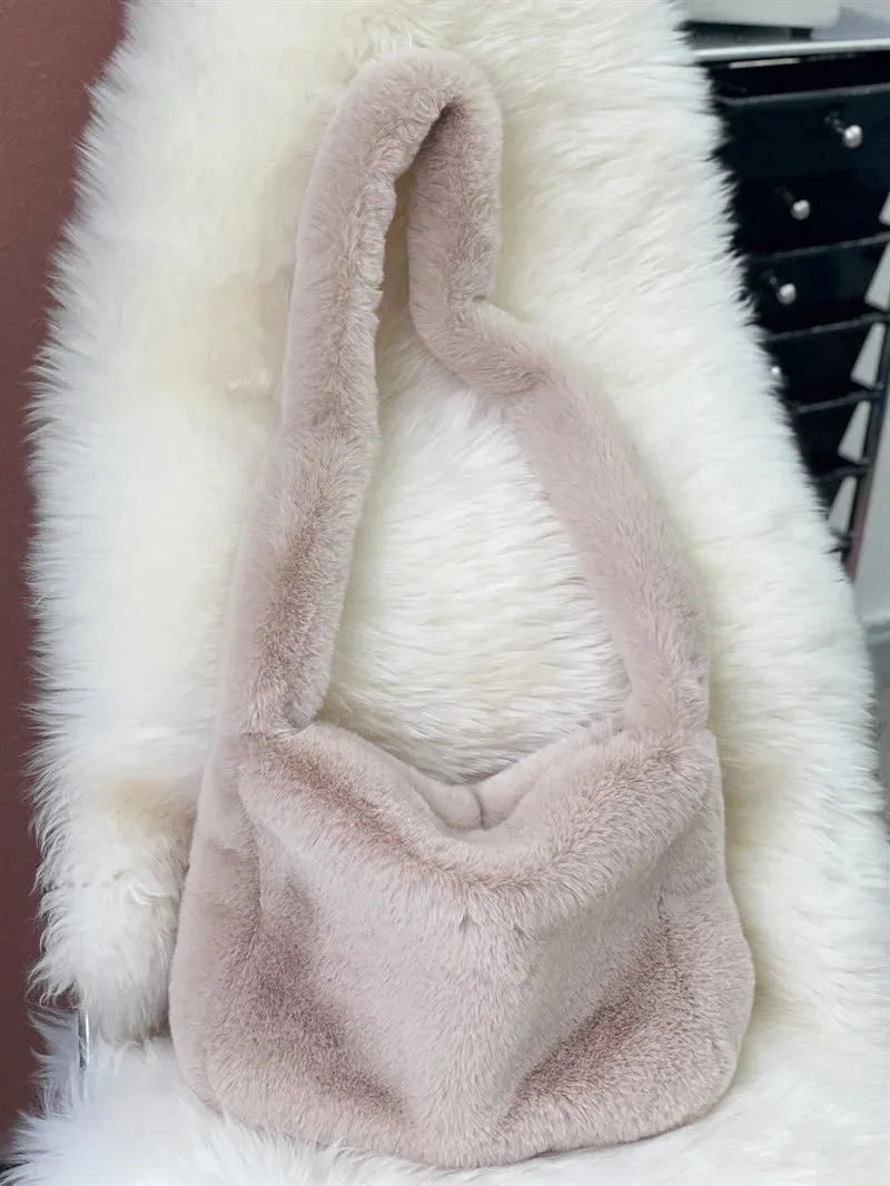 Sohiwoo Fashion Women Hot Pink Faux Fur Shoulder Bag Ladies Winter Soft Fluffy Crosssbody Purse Furry Tote Bag For Girls
