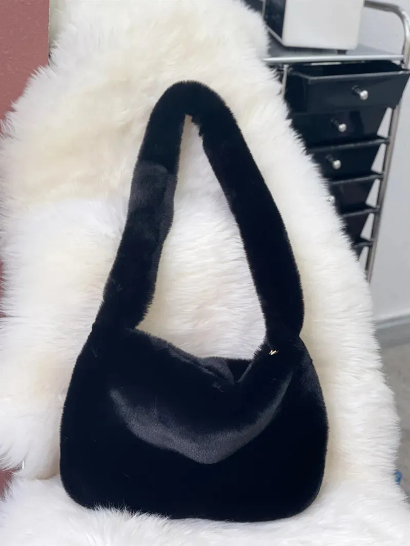 Sohiwoo Fashion Women Hot Pink Faux Fur Shoulder Bag Ladies Winter Soft Fluffy Crosssbody Purse Furry Tote Bag For Girls