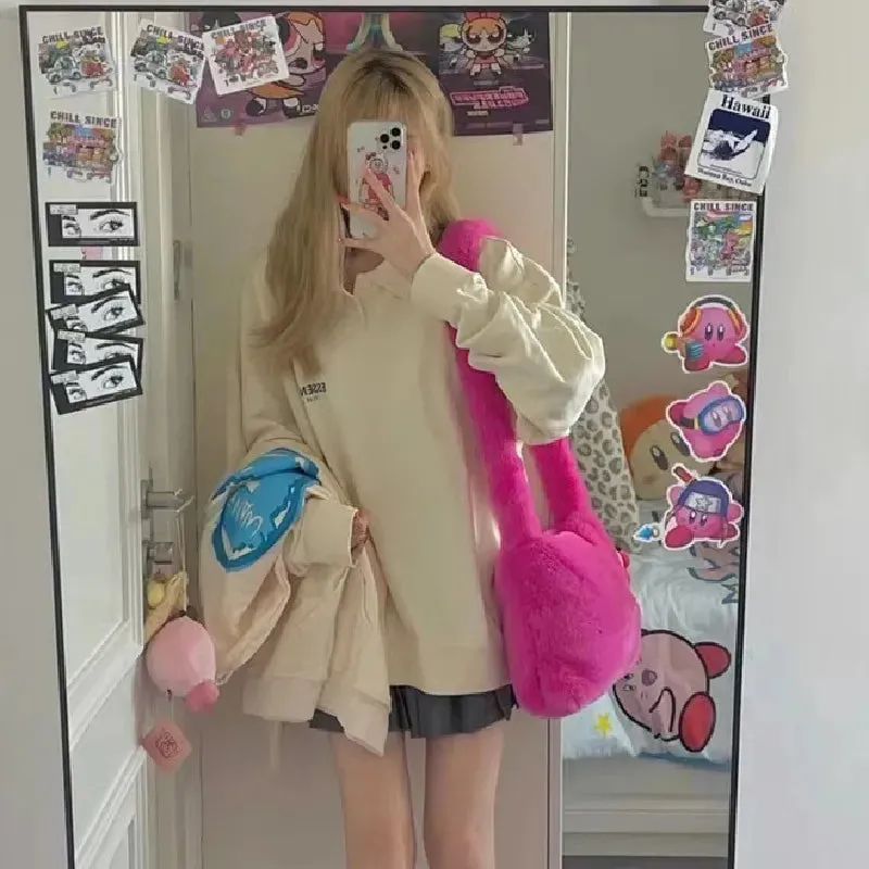 Sohiwoo Fashion Women Hot Pink Faux Fur Shoulder Bag Ladies Winter Soft Fluffy Crosssbody Purse Furry Tote Bag For Girls