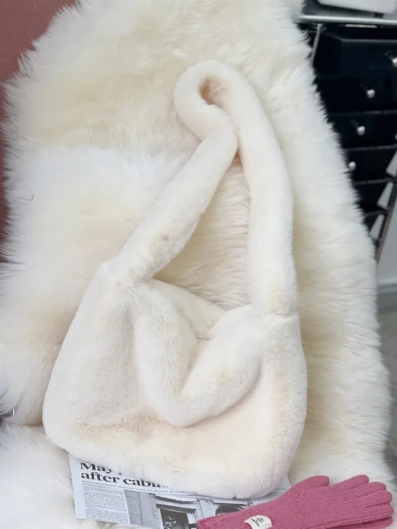 Sohiwoo Fashion Women Hot Pink Faux Fur Shoulder Bag Ladies Winter Soft Fluffy Crosssbody Purse Furry Tote Bag For Girls