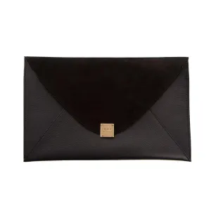 Soho Leather/Suede Oversized Envelope Clutch - Black