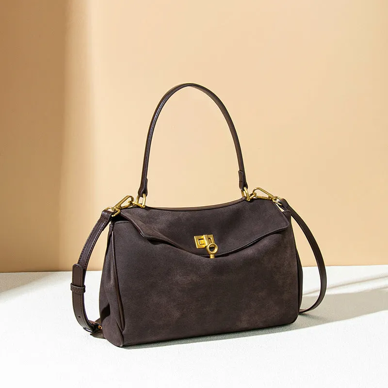 Spacious Frosted Leather Tote Bag with Detachable Strap