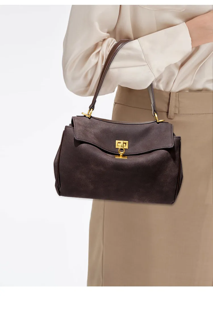 Spacious Frosted Leather Tote Bag with Detachable Strap