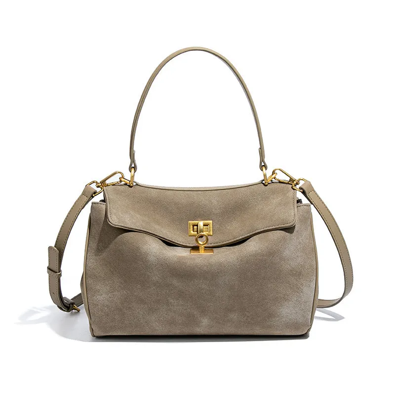 Spacious Frosted Leather Tote Bag with Detachable Strap