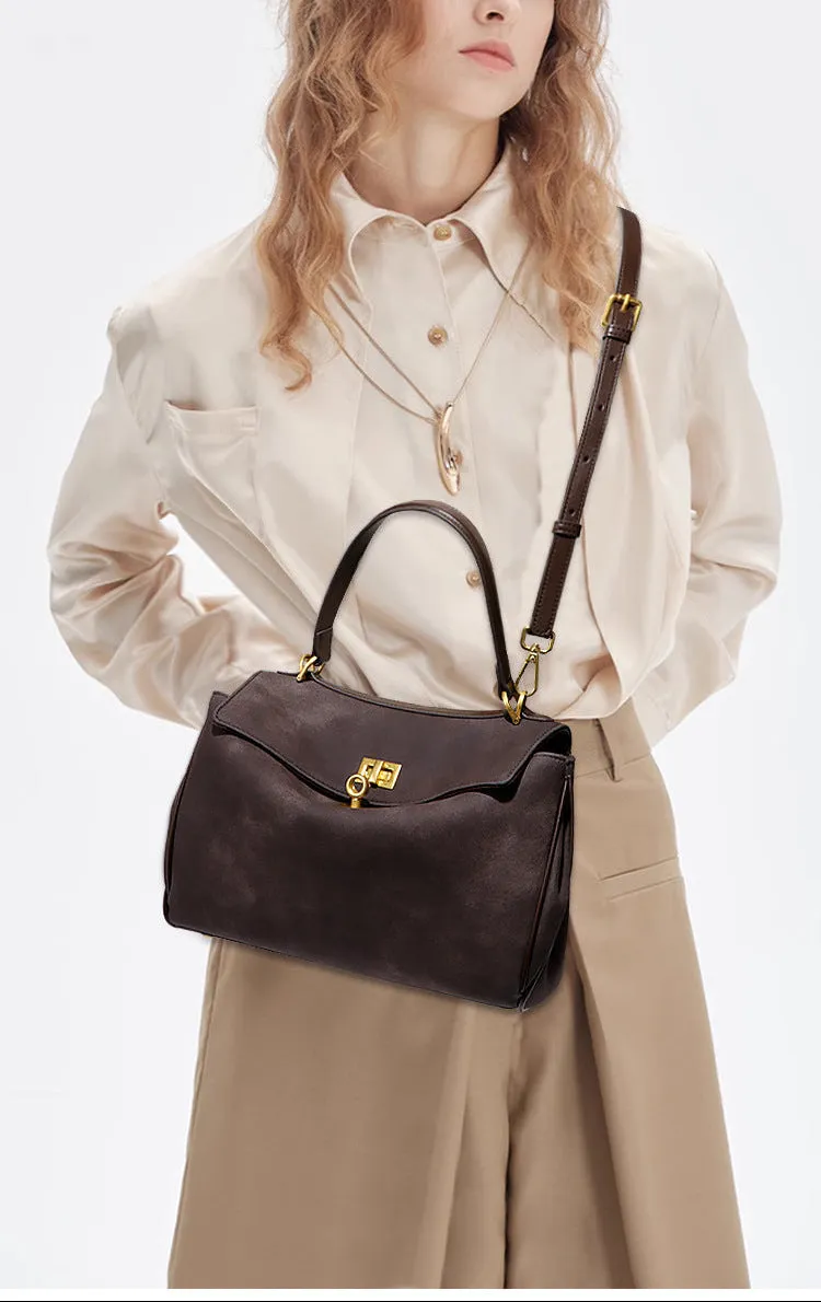 Spacious Frosted Leather Tote Bag with Detachable Strap