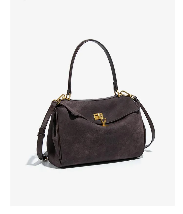 Spacious Frosted Leather Tote Bag with Detachable Strap