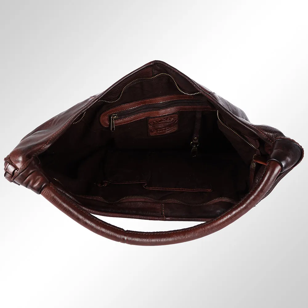 Spaghetti Western Swc141Brn Hobo Vintage Handmade Drum Dyed Genuine European Cowhide Leather Women Bag Western Handbag Purse