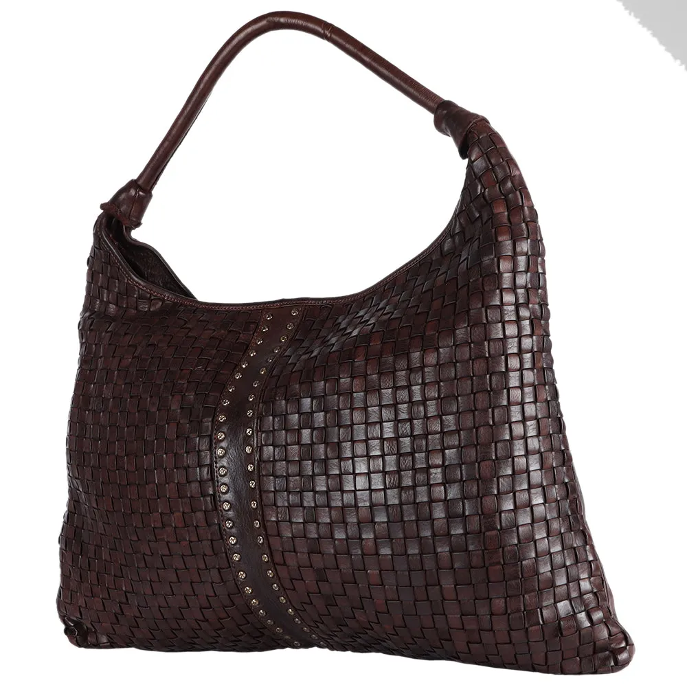 Spaghetti Western Swc141Brn Hobo Vintage Handmade Drum Dyed Genuine European Cowhide Leather Women Bag Western Handbag Purse