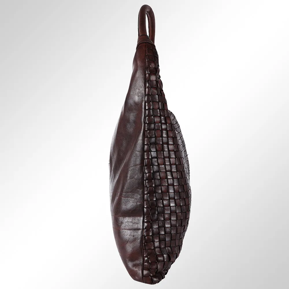 Spaghetti Western Swc141Brn Hobo Vintage Handmade Drum Dyed Genuine European Cowhide Leather Women Bag Western Handbag Purse