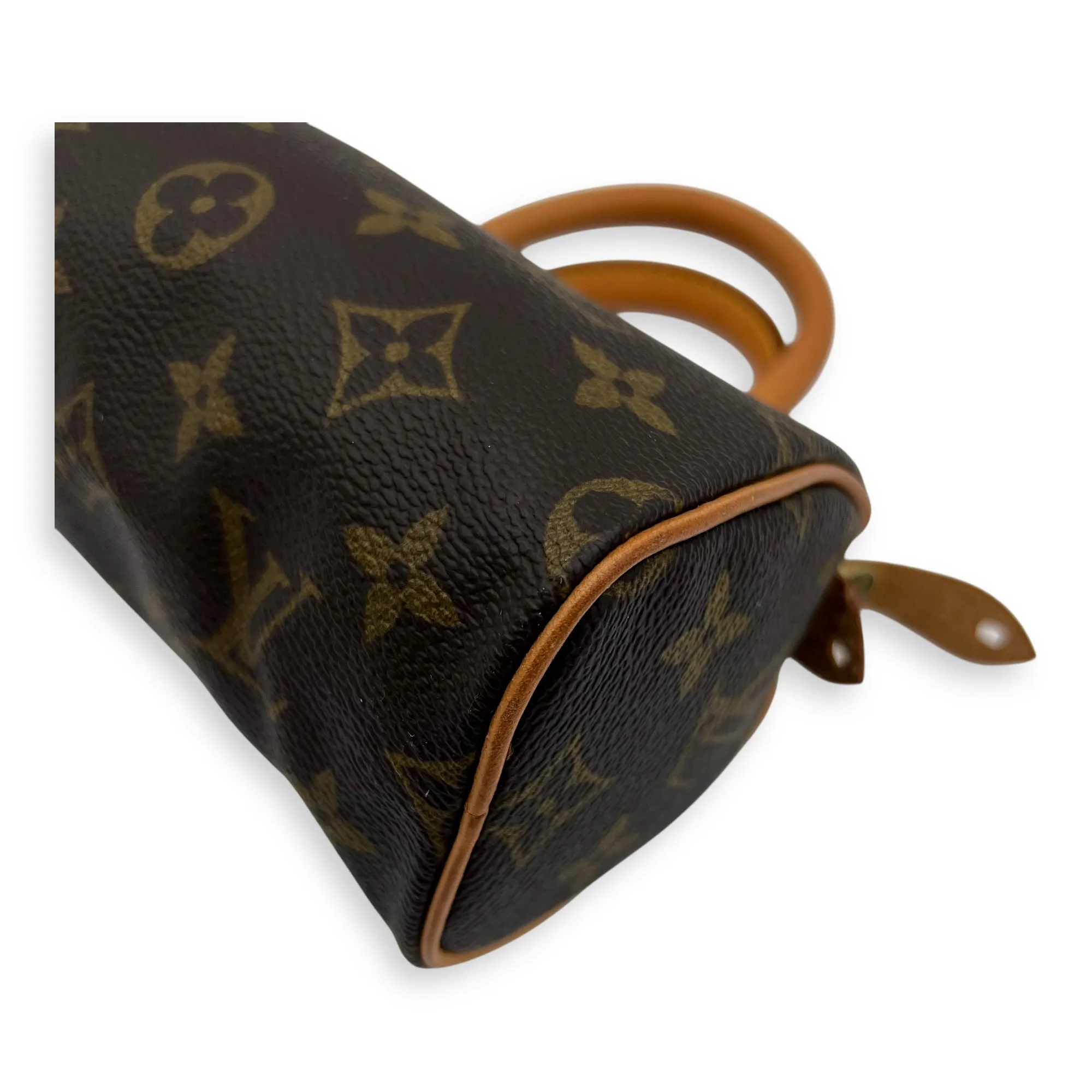 Speedy Nano Brown Crossbody Bag in Monogram Coated Canvas, Gold hardware