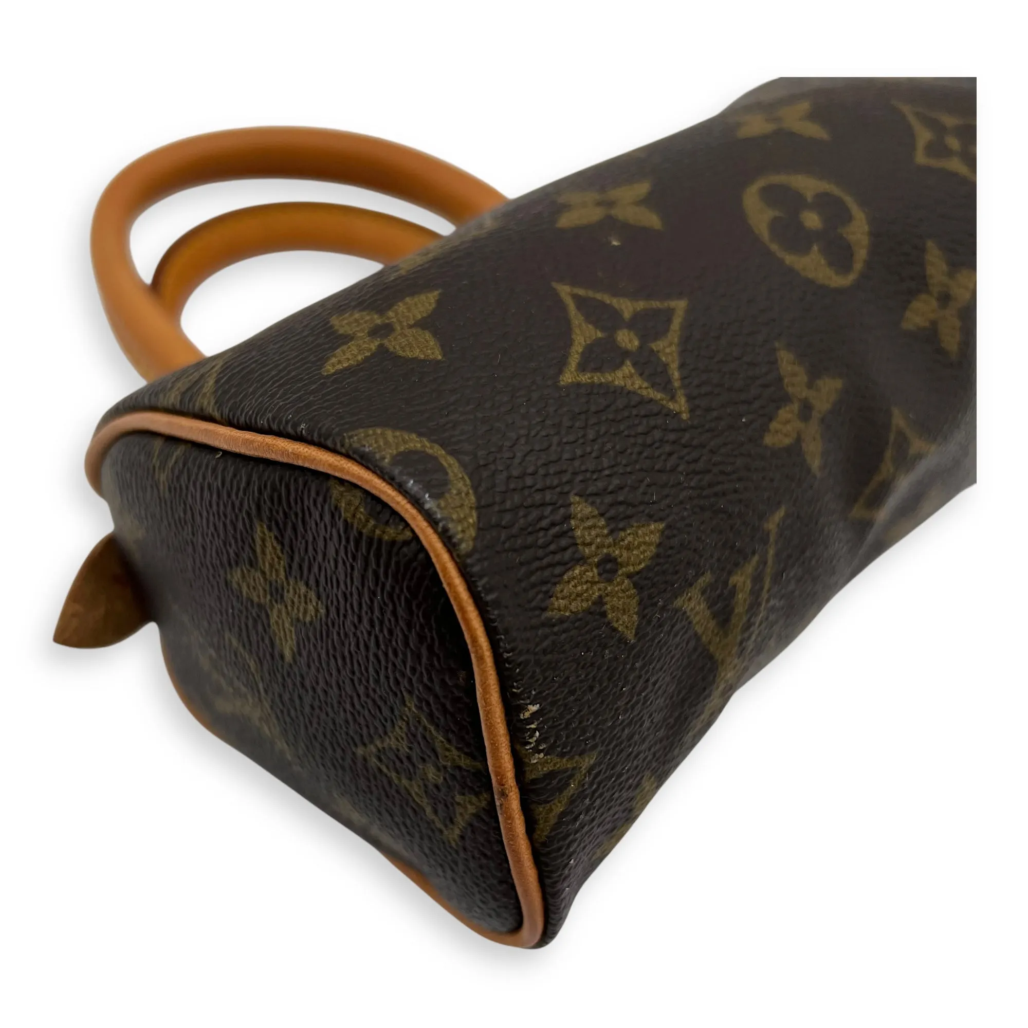 Speedy Nano Brown Crossbody Bag in Monogram Coated Canvas, Gold hardware