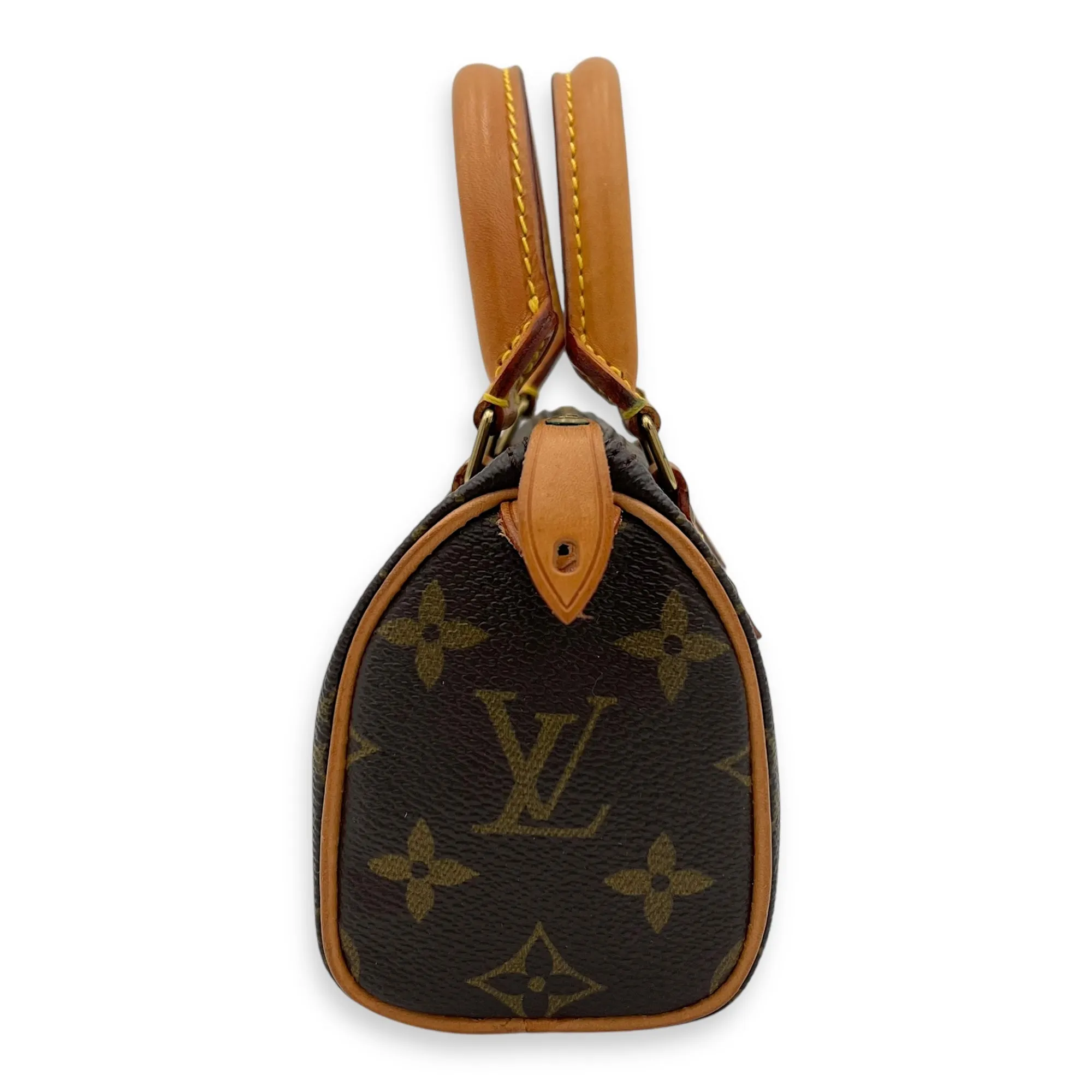 Speedy Nano Brown Crossbody Bag in Monogram Coated Canvas, Gold hardware