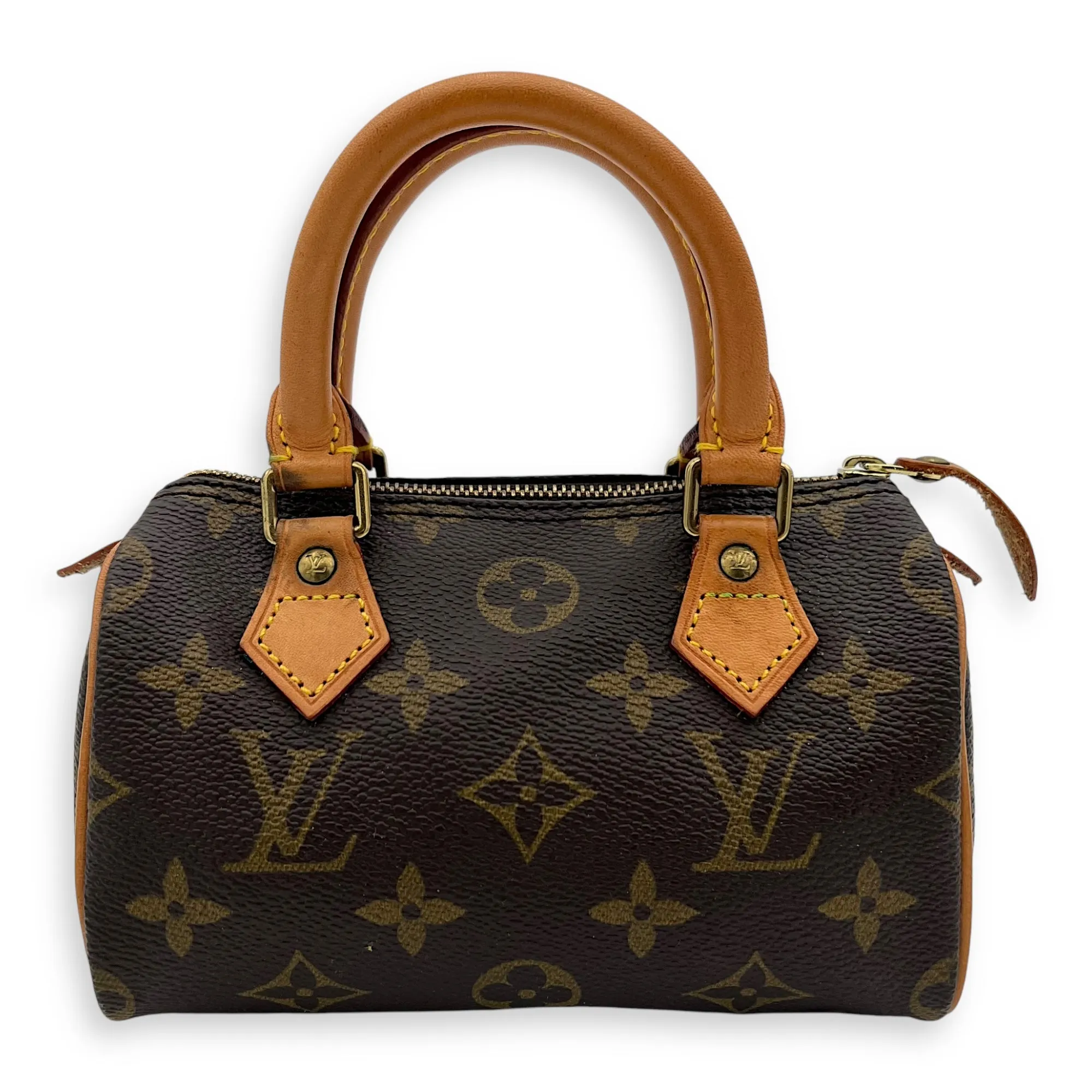 Speedy Nano Brown Crossbody Bag in Monogram Coated Canvas, Gold hardware