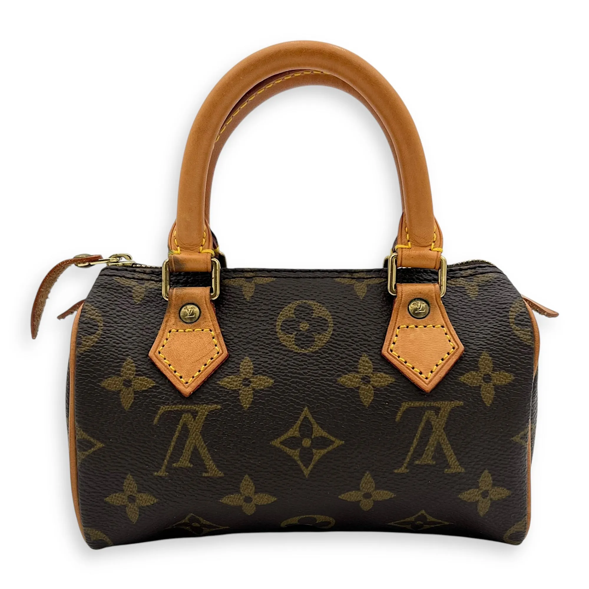 Speedy Nano Brown Crossbody Bag in Monogram Coated Canvas, Gold hardware