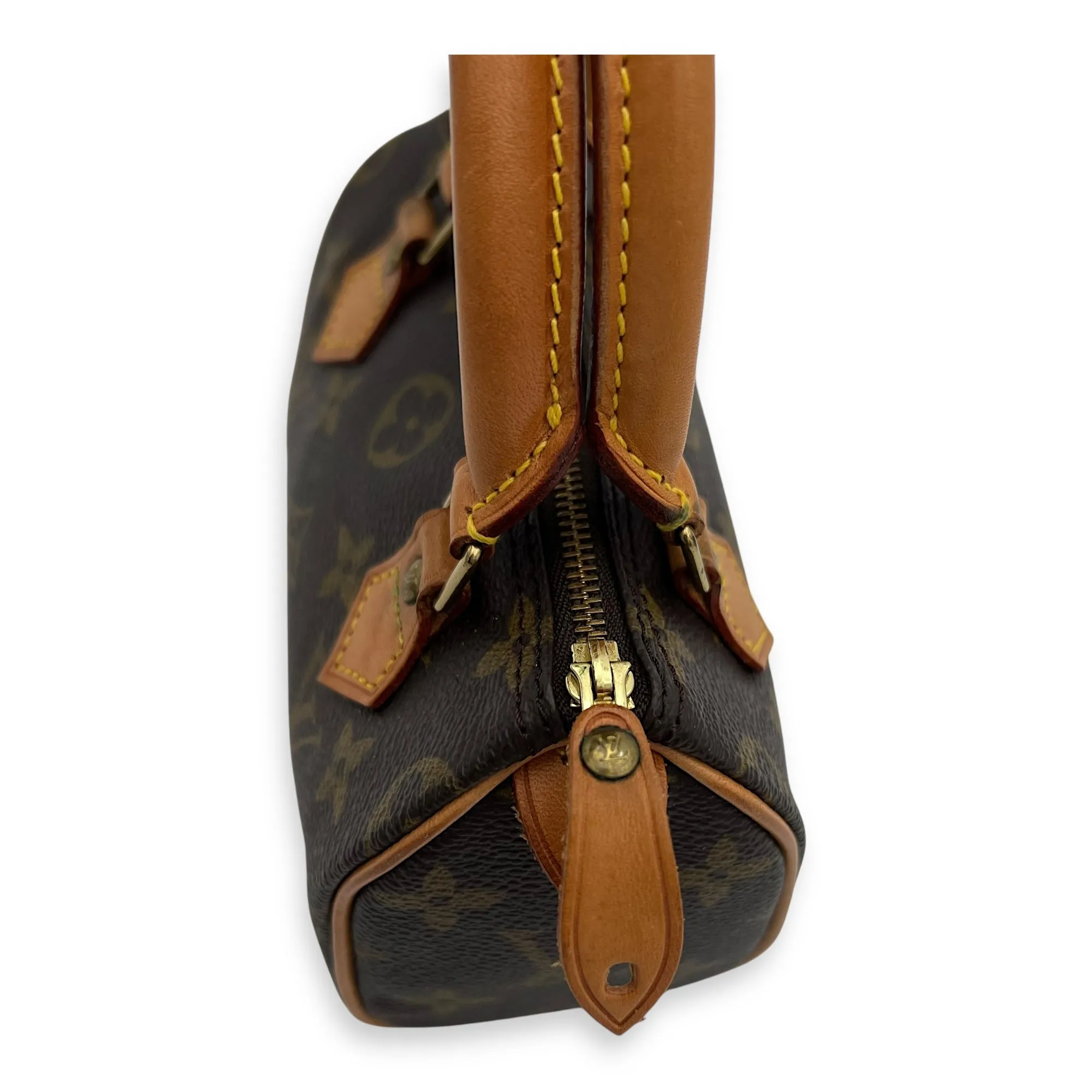 Speedy Nano Brown Crossbody Bag in Monogram Coated Canvas, Gold hardware