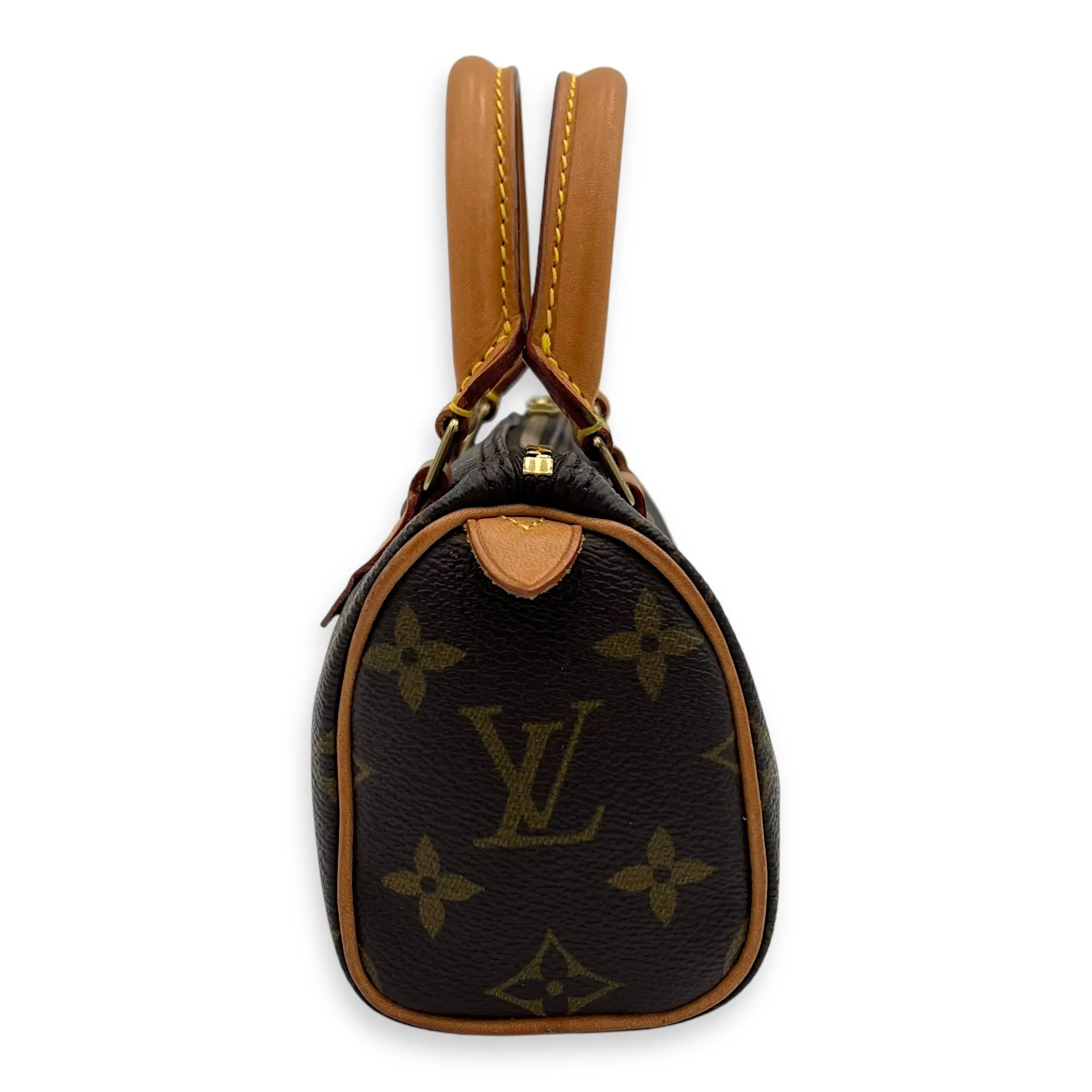 Speedy Nano Brown Crossbody Bag in Monogram Coated Canvas, Gold hardware