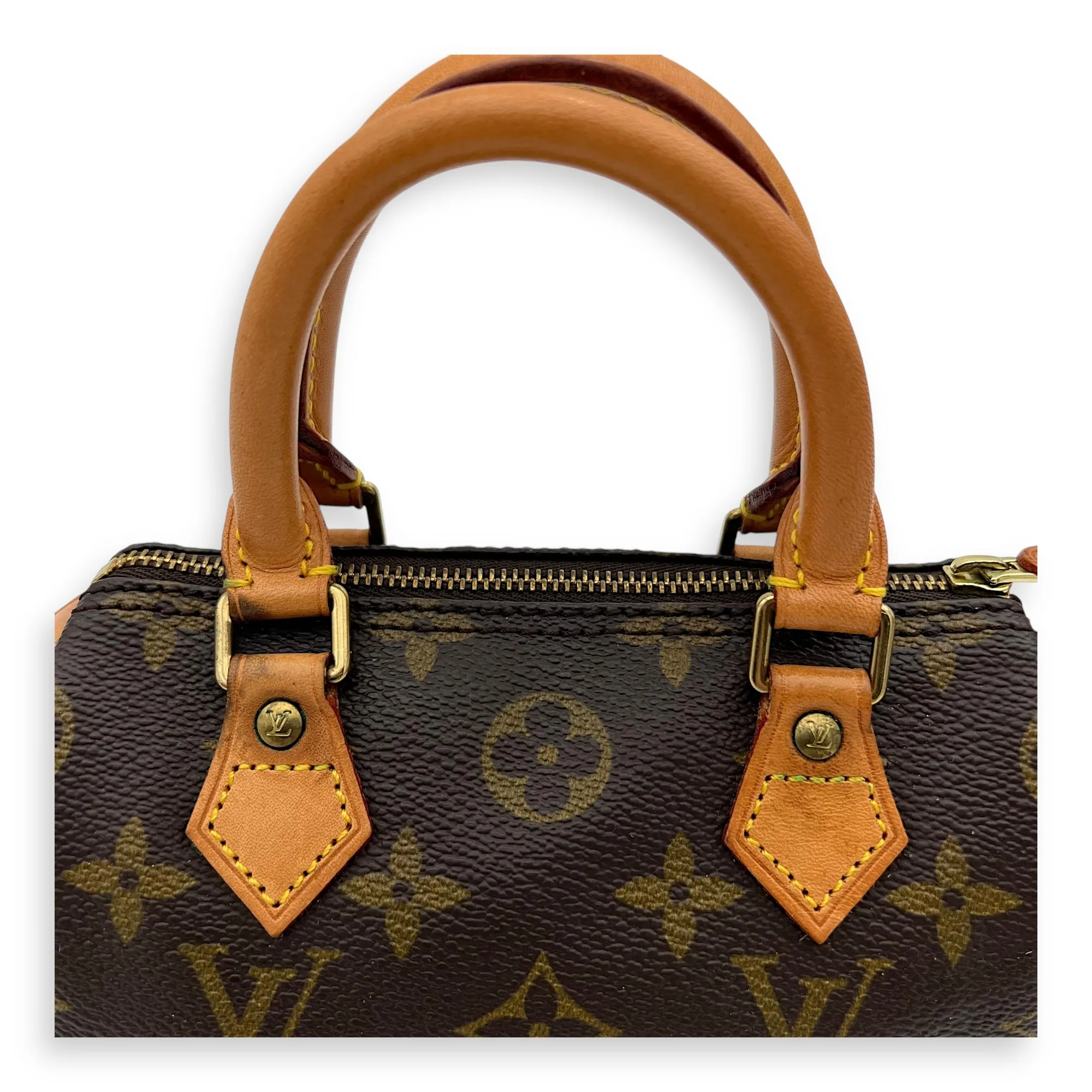 Speedy Nano Brown Crossbody Bag in Monogram Coated Canvas, Gold hardware