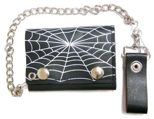 SPIDER WEB TRIFOLD LEATHER WALLETS WITH CHAIN