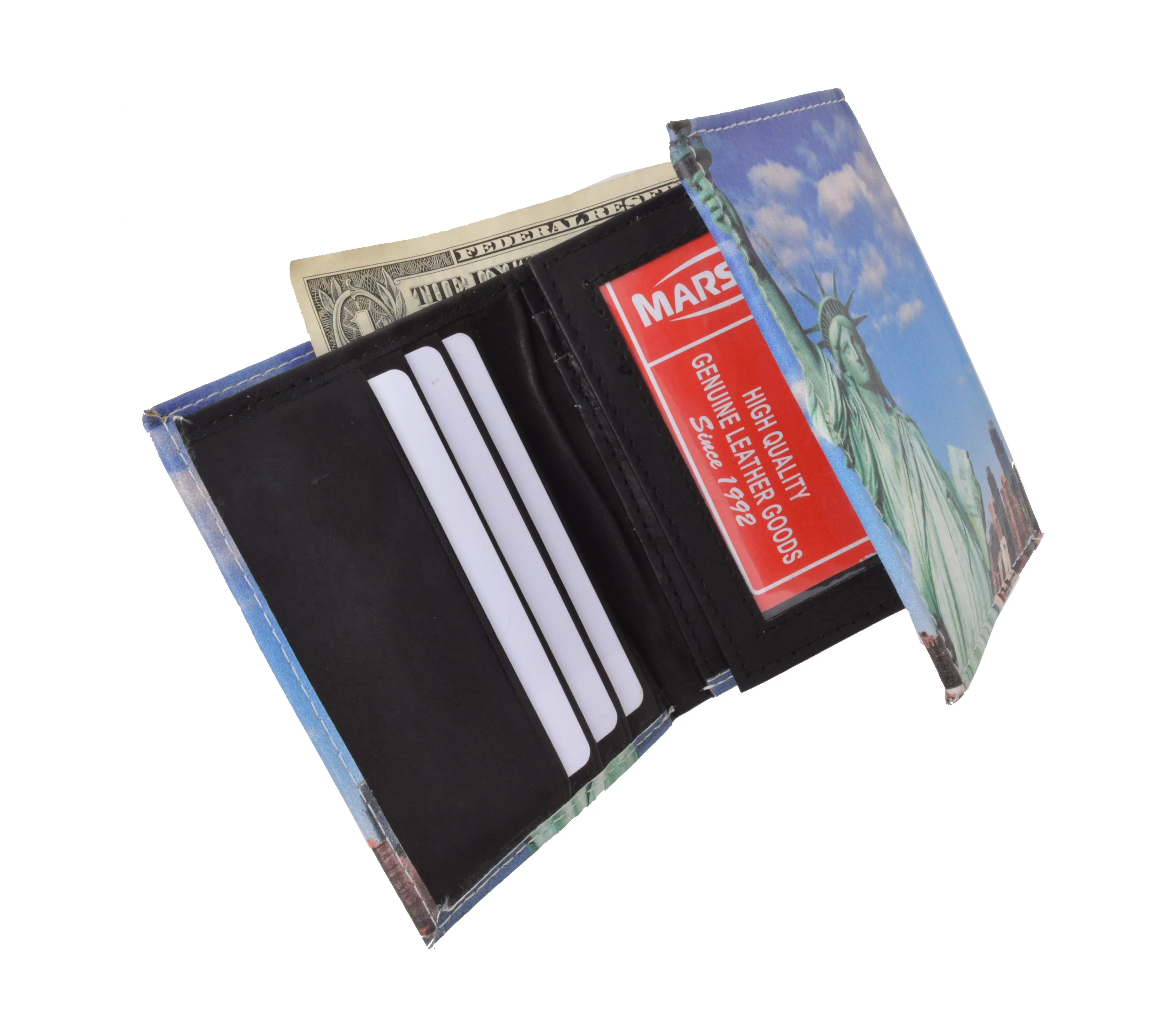 Statue of Liberty Men's Genuine Leather Credit Card ID Holder Trifold Wallet with Middle Flap 1346-17