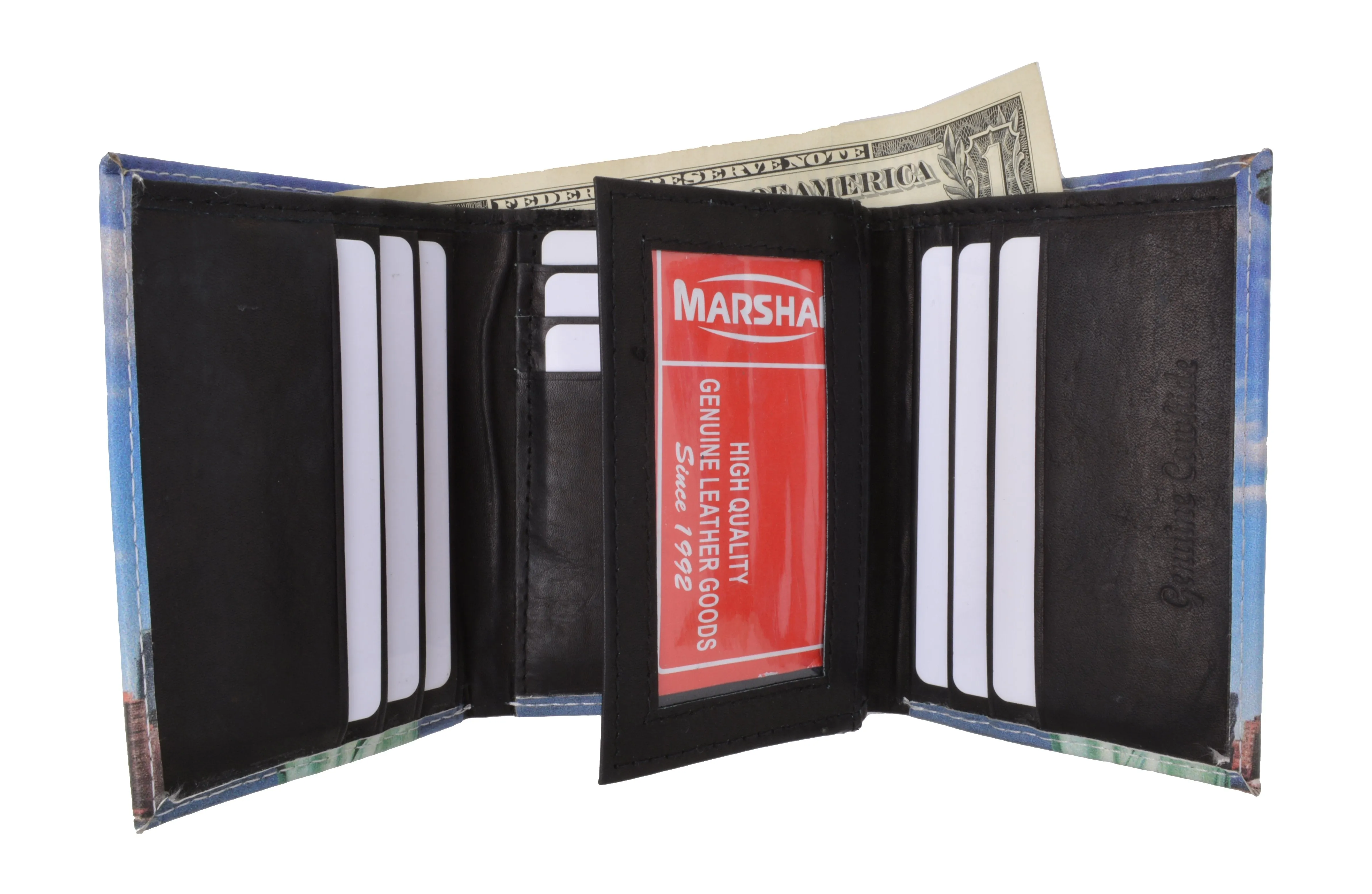 Statue of Liberty Men's Genuine Leather Credit Card ID Holder Trifold Wallet with Middle Flap 1346-17