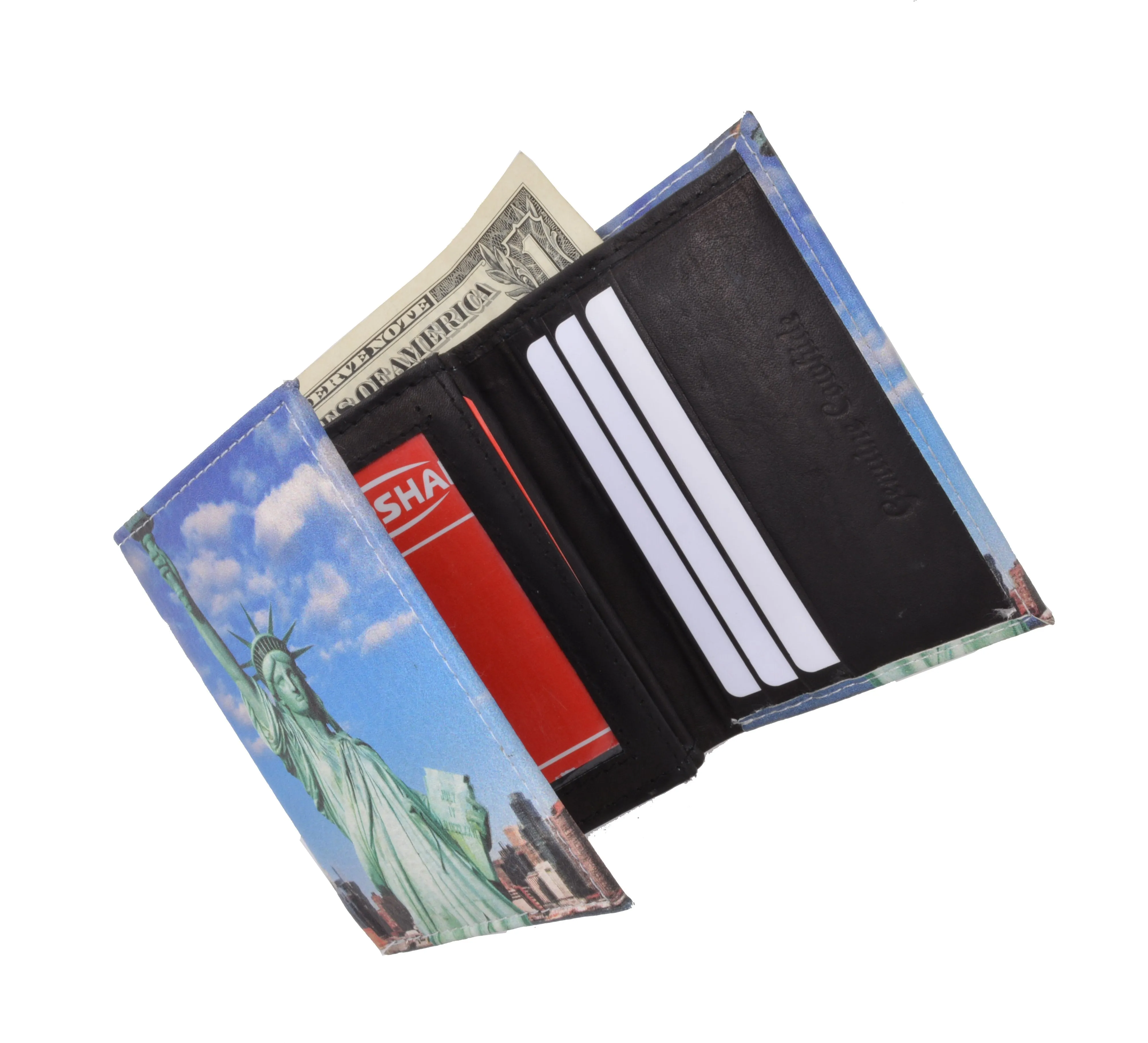 Statue of Liberty Men's Genuine Leather Credit Card ID Holder Trifold Wallet with Middle Flap 1346-17