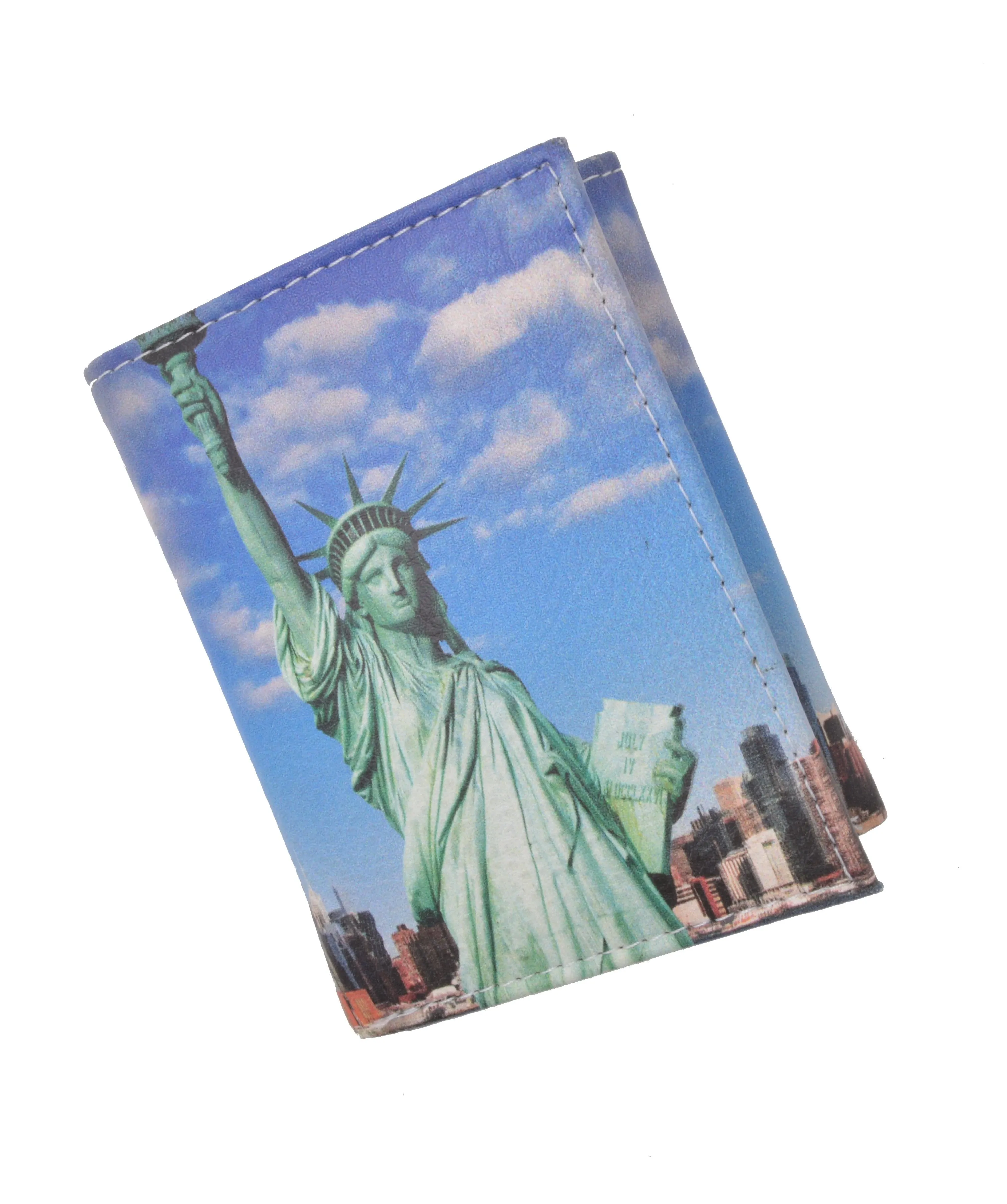 Statue of Liberty Men's Genuine Leather Credit Card ID Holder Trifold Wallet with Middle Flap 1346-17