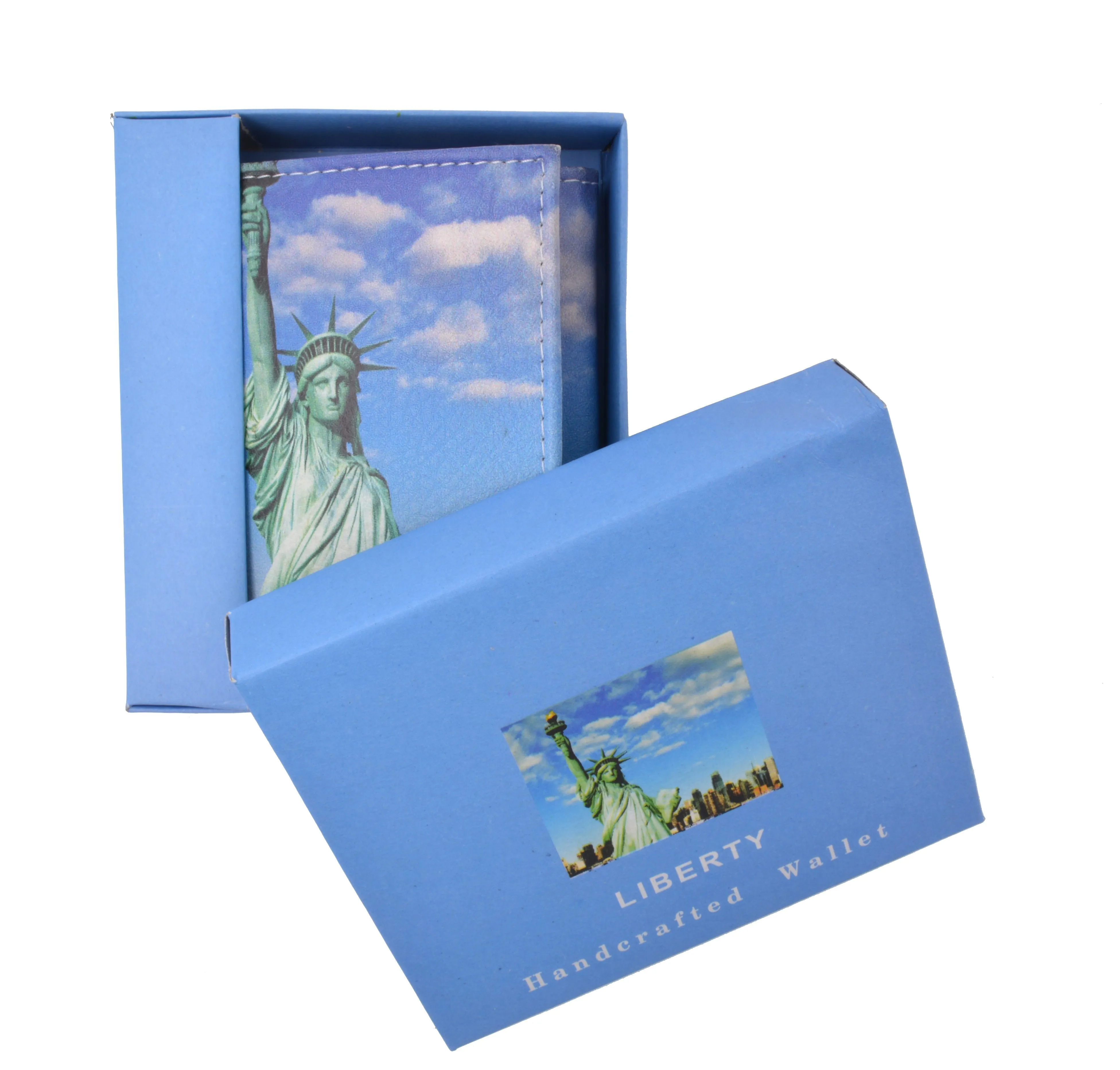 Statue of Liberty Men's Genuine Leather Credit Card ID Holder Trifold Wallet with Middle Flap 1346-17