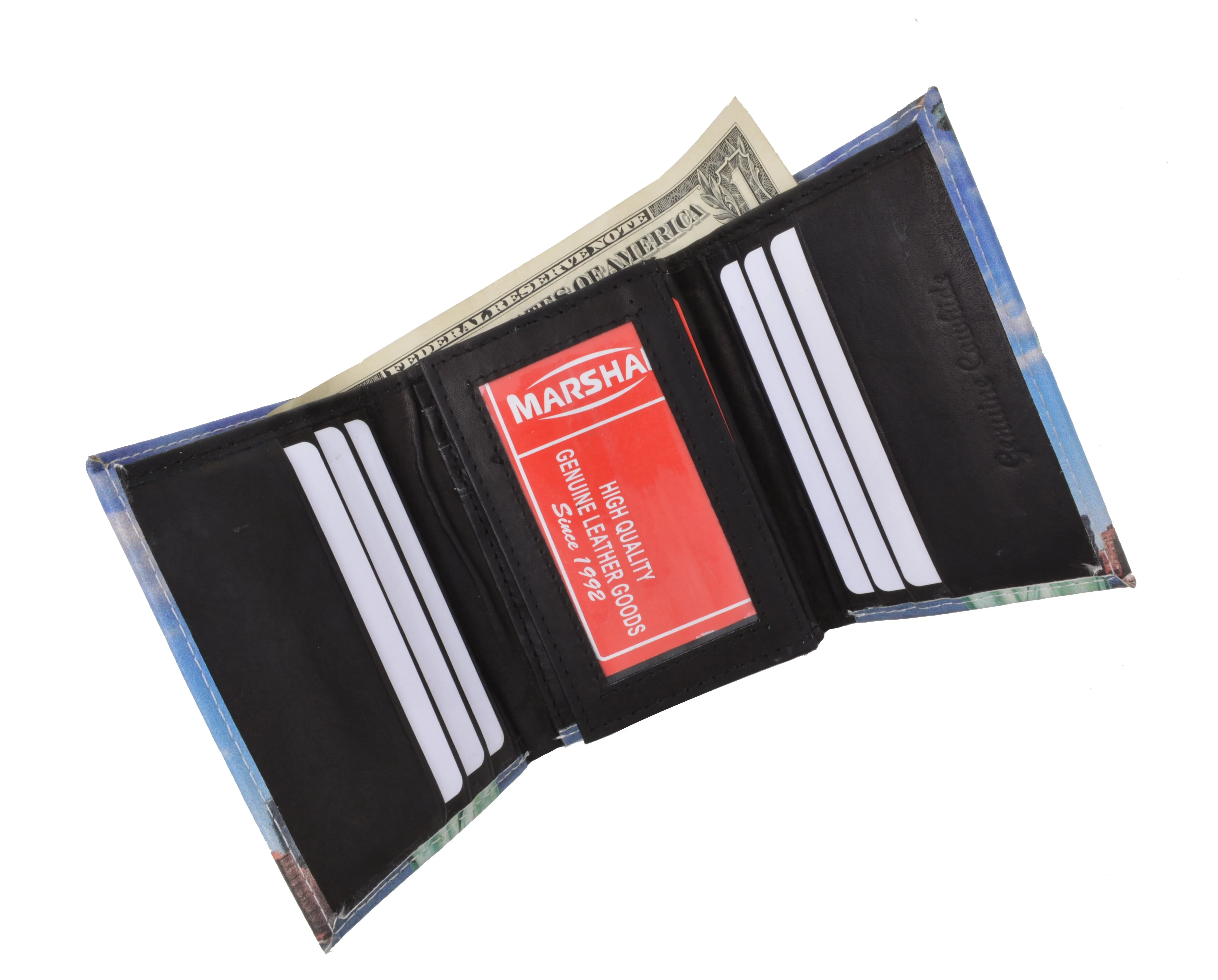 Statue of Liberty Men's Genuine Leather Credit Card ID Holder Trifold Wallet with Middle Flap 1346-17