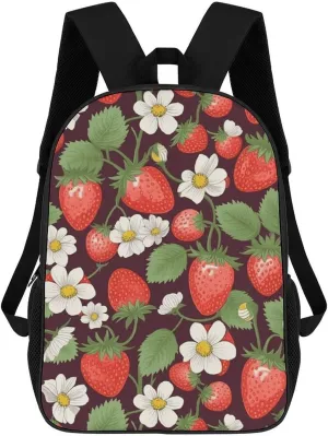 Strawberry Business Laptop Backpack for Women Men 17 Inch Carry on Backpack Waterproof Black Bookbag Fashion Lightweight Backpacks for Travel Hiking Camping Casual Daypack Backpacks