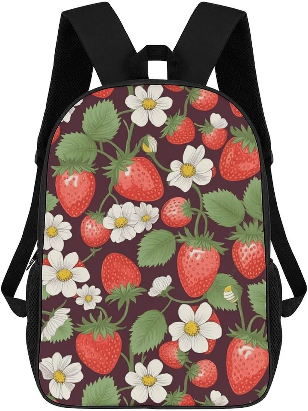 Strawberry Business Laptop Backpack for Women Men 17 Inch Carry on Backpack Waterproof Black Bookbag Fashion Lightweight Backpacks for Travel Hiking Camping Casual Daypack Backpacks