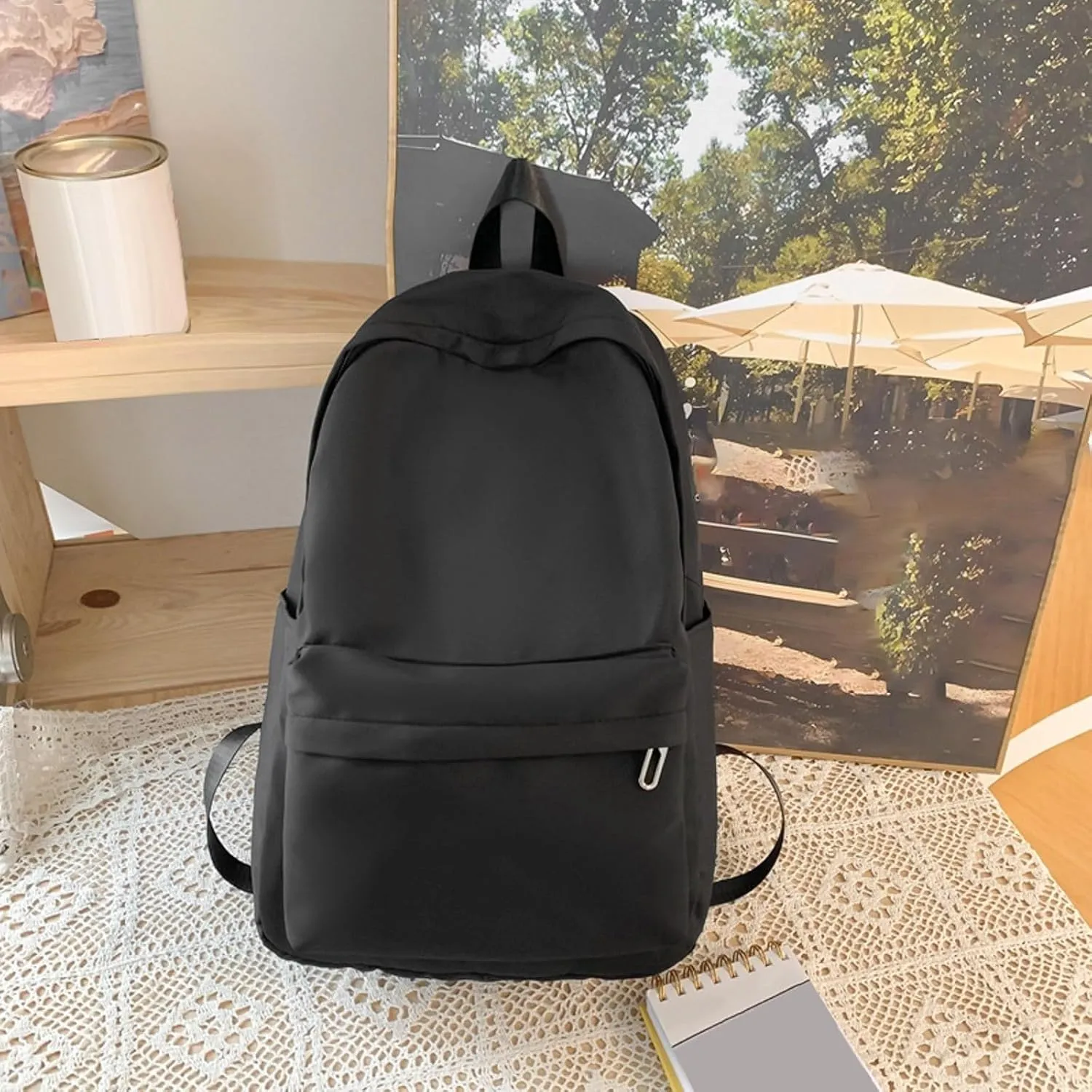 Student Backpack Fashionable New Pattern Simple Solid Color Practical Large Capacity Backpack (Black, One Size)