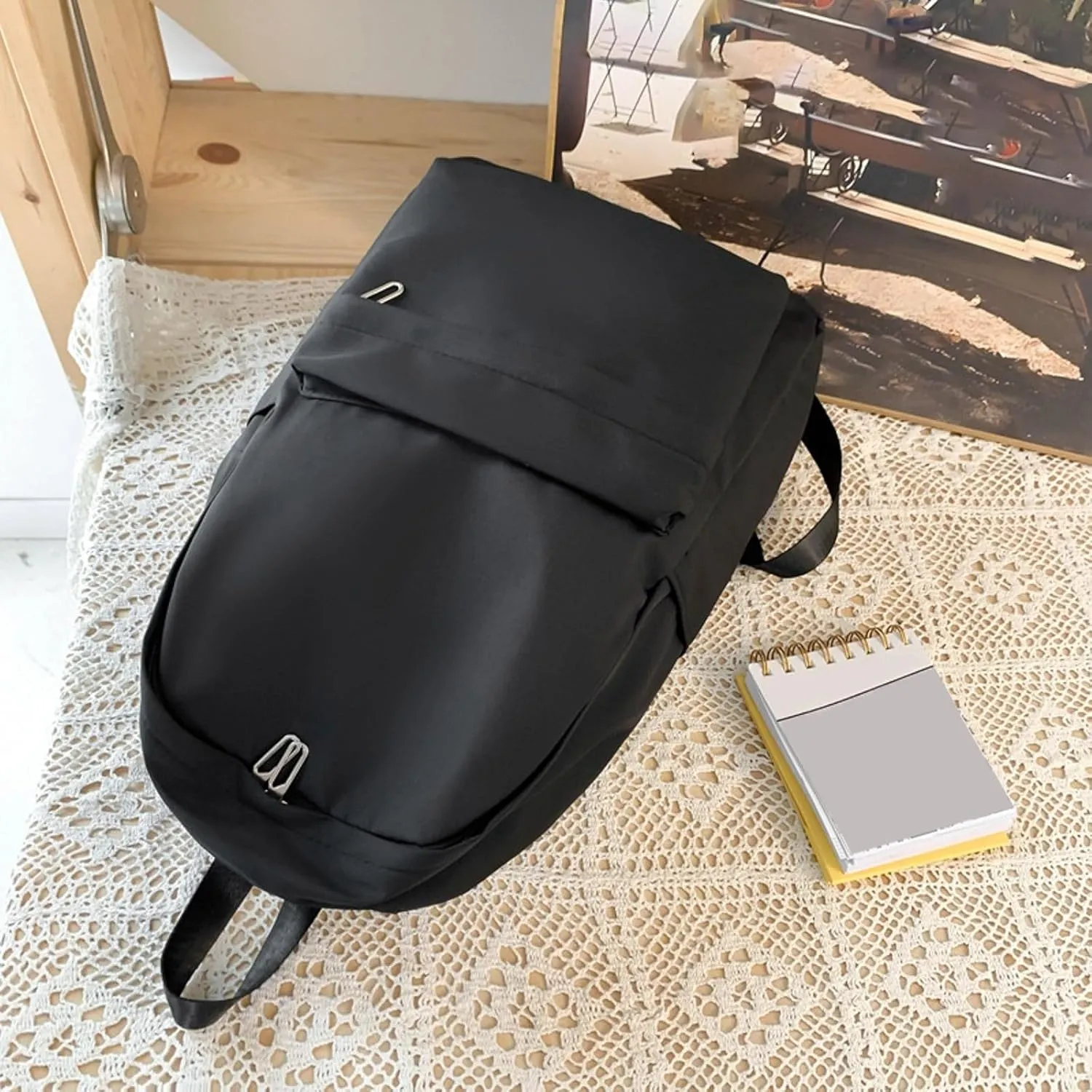 Student Backpack Fashionable New Pattern Simple Solid Color Practical Large Capacity Backpack (Black, One Size)