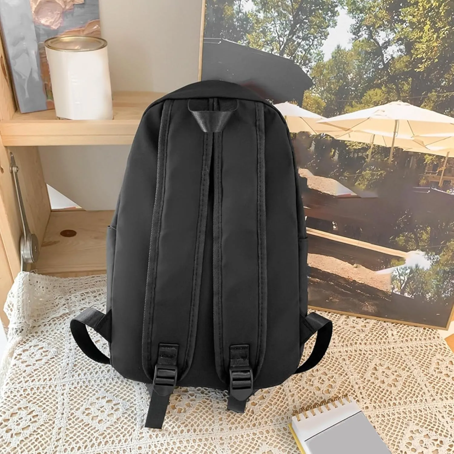 Student Backpack Fashionable New Pattern Simple Solid Color Practical Large Capacity Backpack (Black, One Size)