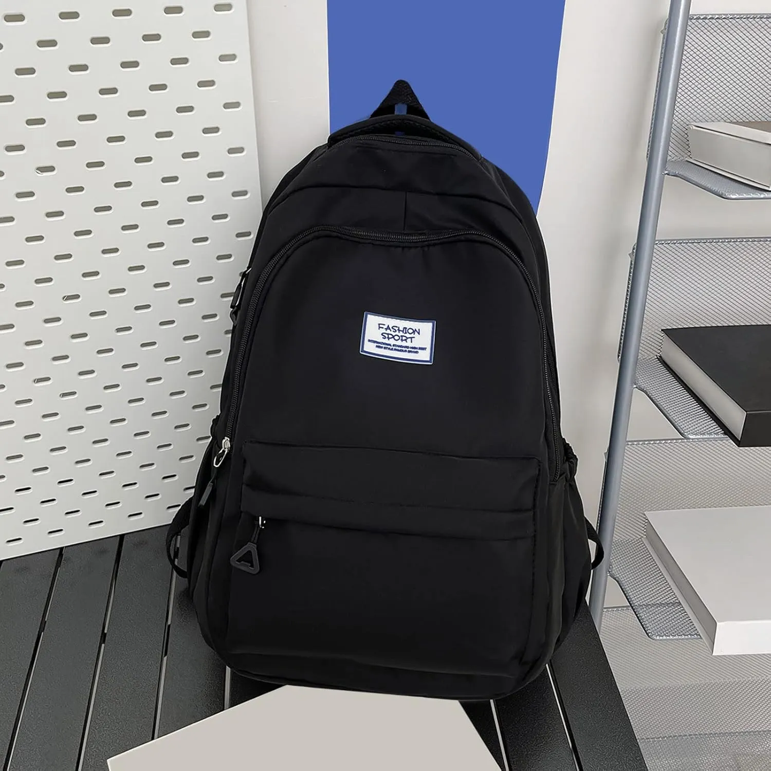Student Backpack Fashionable Simple Solid Color Large Capacity Lightweight Practical Student Foldable (Black, One Size)