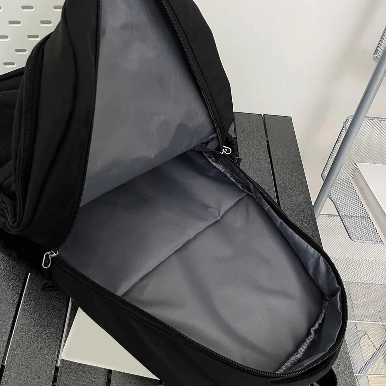 Student Backpack Fashionable Simple Solid Color Large Capacity Lightweight Practical Student Foldable (Black, One Size)