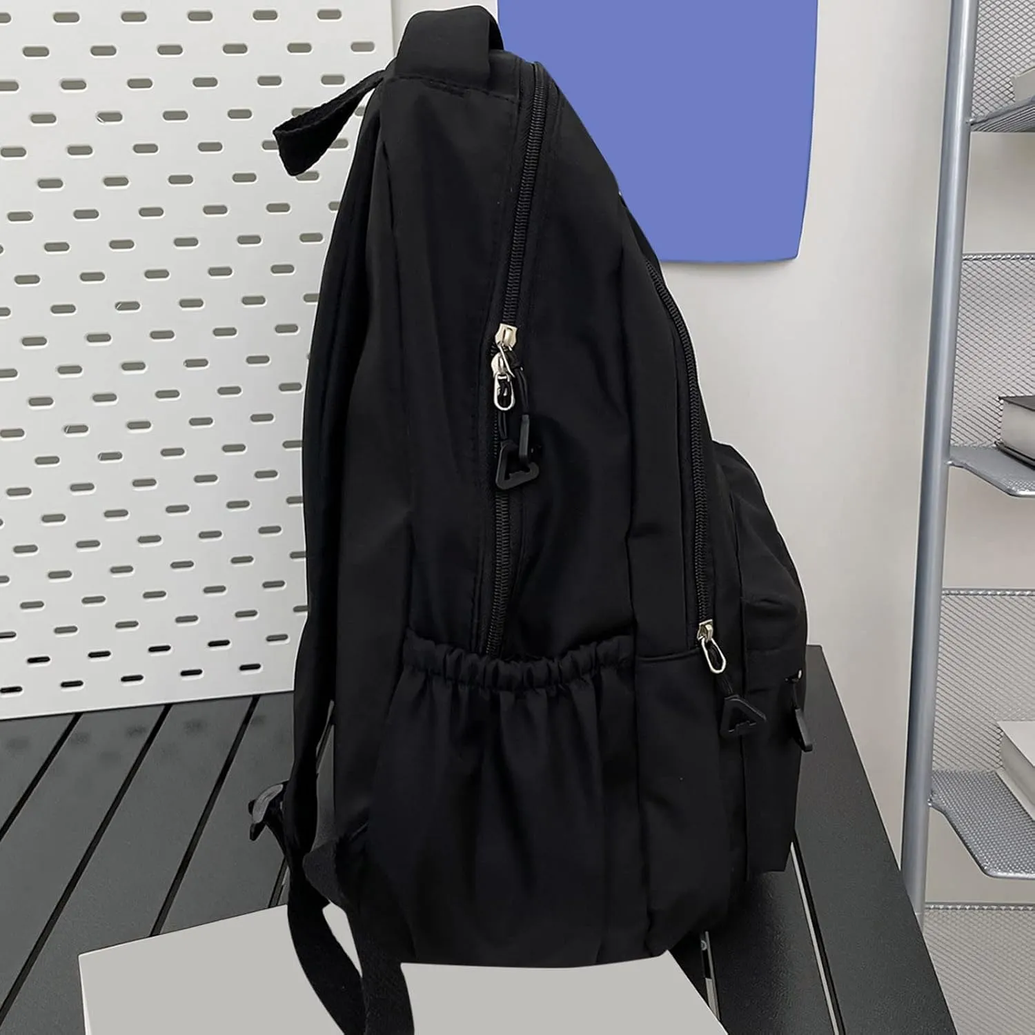 Student Backpack Fashionable Simple Solid Color Large Capacity Lightweight Practical Student Foldable (Black, One Size)
