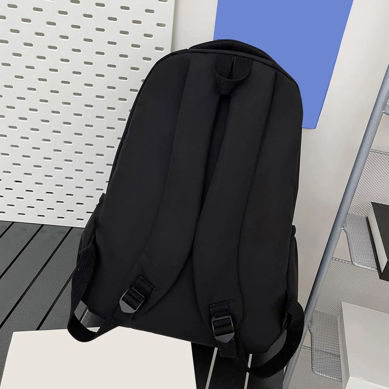 Student Backpack Fashionable Simple Solid Color Large Capacity Lightweight Practical Student Foldable (Black, One Size)