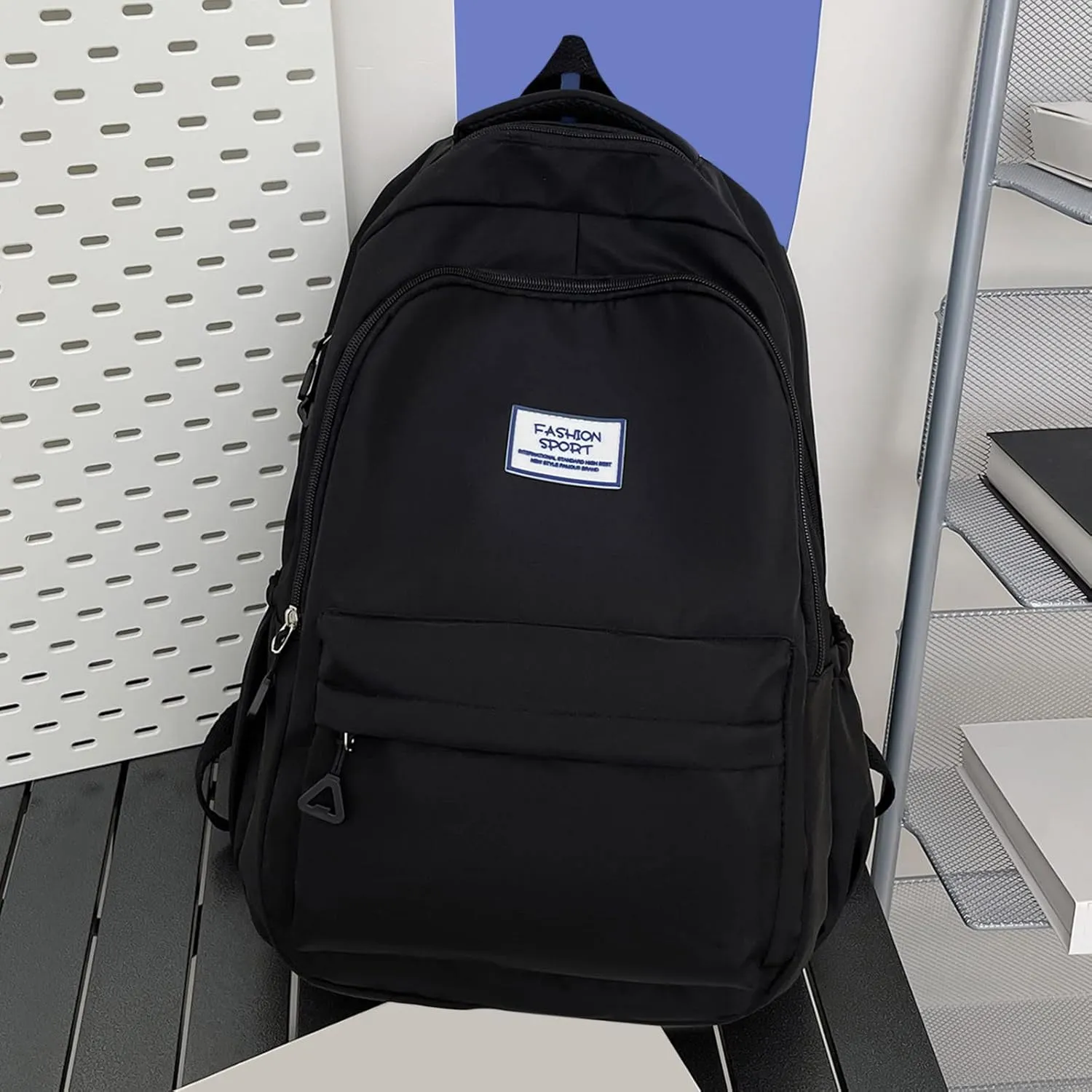 Student Backpack Fashionable Simple Solid Color Large Capacity Lightweight Practical Student Foldable (Black, One Size)